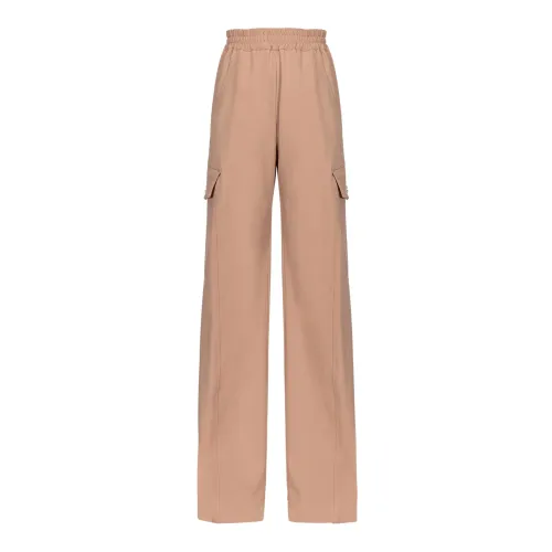 Pinko , Flowing Wide-Leg Cargo Trousers ,Brown female, Sizes: