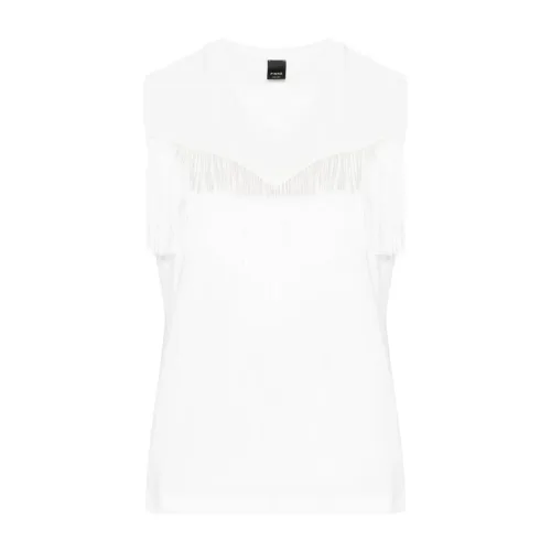Pinko , Fringe Detail White Sleeveless Top ,White female, Sizes: