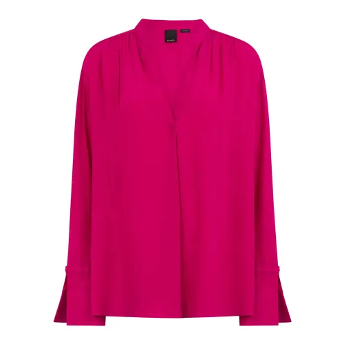 Pinko , Fuchsia Long Sleeve V-Neck Blouse ,Pink female, Sizes: