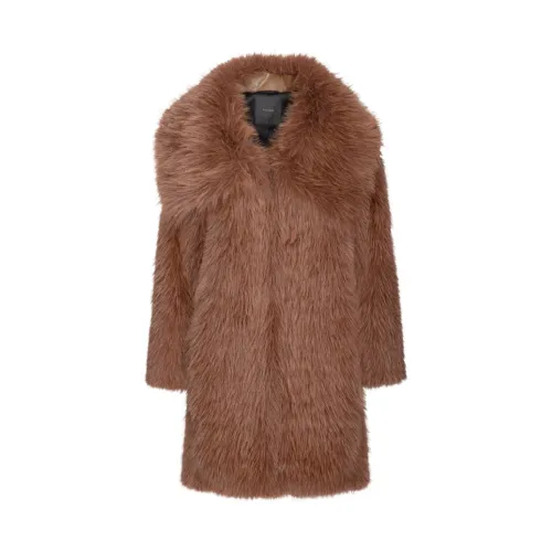 Pinko , Fur-Effect Caban Coat ,Brown female, Sizes: