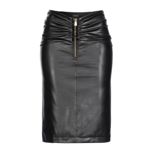 Pinko , Gathered Leather Pencil Skirt ,Black female, Sizes: