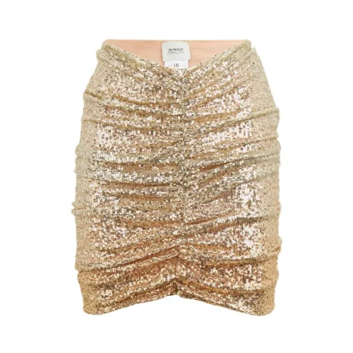 Pinko , Gold Sequin Mini Skirt Ruched Design ,Yellow female, Sizes: