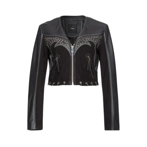 Pinko , Gothic Leather Biker Jacket with Piercings ,Black female, Sizes: