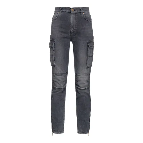 Pinko , Grey Skinny-Fit Cargo Jeans ,Gray female, Sizes: