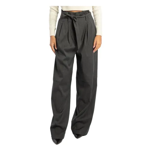 Pinko , Grey Wide-Leg Flannel Trousers ,Gray female, Sizes: