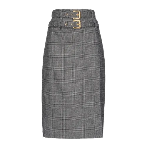 Pinko , Grey Wool Blend Flannel Midi Skirt ,Gray female, Sizes: