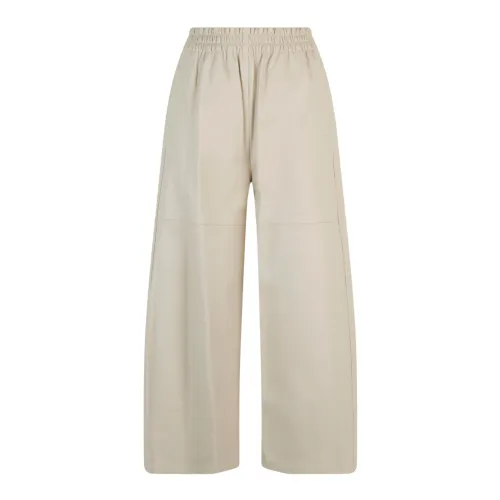 Pinko , High Waist Beige Faux Leather Pants ,Beige female, Sizes: