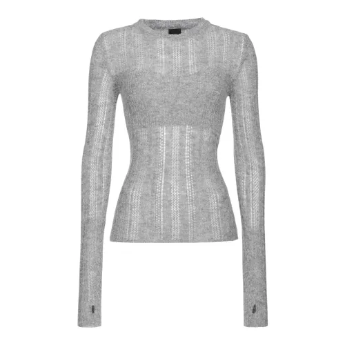 Pinko , Lace-Stitched Alpaca Sweater ,Gray female, Sizes: