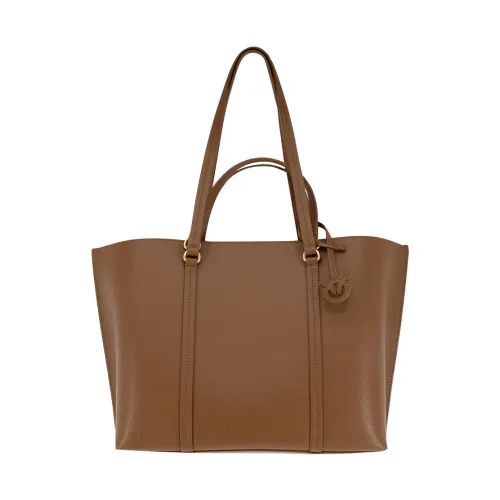 Pinko , Laminated Leather Shopper Bag ,Brown female, Sizes: ONE SIZE