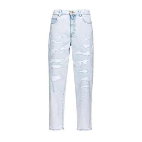 Pinko , Light Distressed Mom-Fit Jeans ,White female, Sizes: