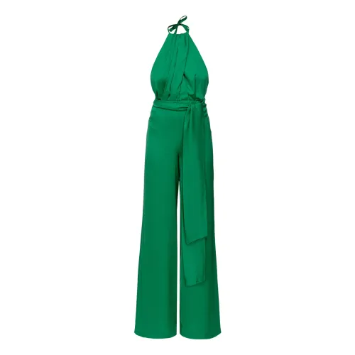 Pinko , Light jumpsuit with sash ,Green female, Sizes: