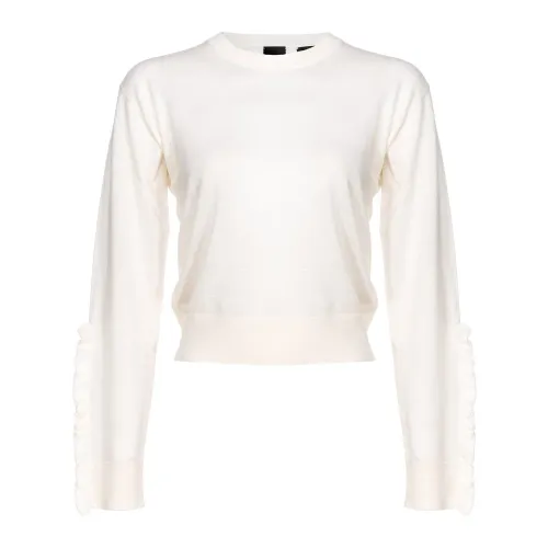 Pinko , Long Sleeve Sweater with Ruffle Detail ,Beige female, Sizes: