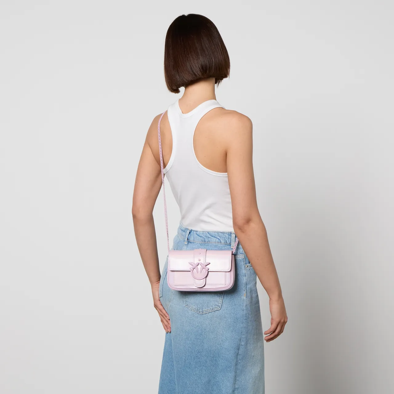 Pinko Love One Pocket Iridescent Leather Crossbody Bag