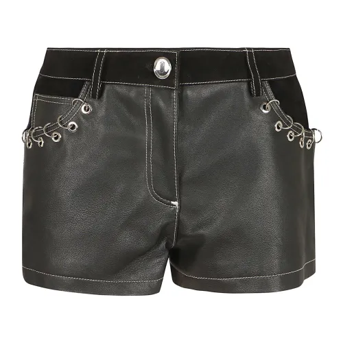 Pinko , Luxury Leather Suede Scoop Shorts ,Black female, Sizes: