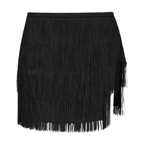 Pinko , Mini skirt with fine fringing ,Black female, Sizes:
