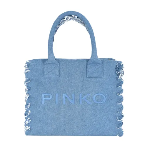 Pinko , Monochrome Canvas Shopper Bag ,Blue female, Sizes: ONE SIZE