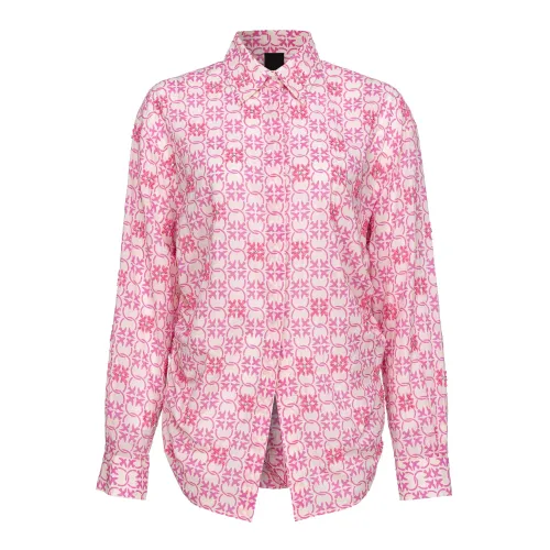 Pinko , Monogram Love Birds Muslin Shirt ,Pink female, Sizes: