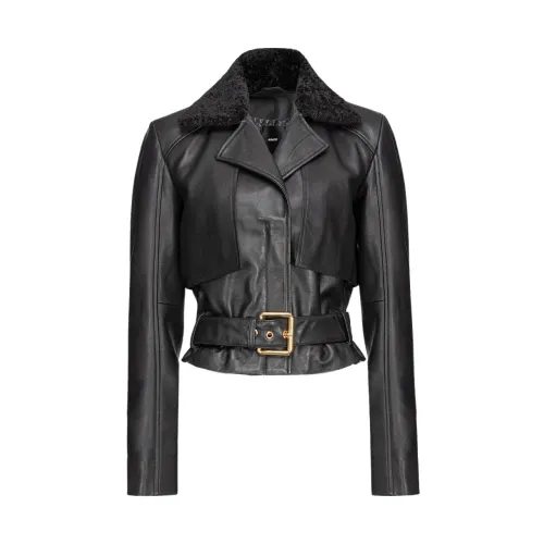 Pinko , Motorcycle Jacket with Synthetic Shearling Collar ,Black female, Sizes: