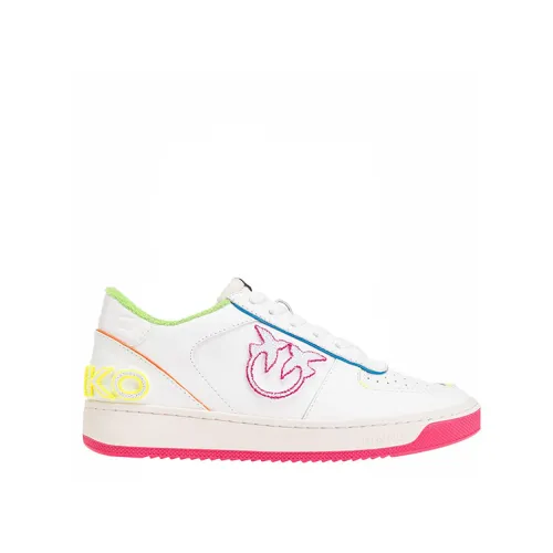 Pinko , Neon Contrast Leather Basket Sneakers ,White female, Sizes: