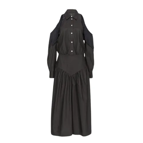 Pinko , Off-Shoulder Fringe Maxi Dress ,Black female, Sizes: