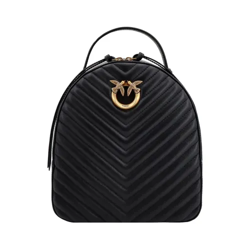 Pinko , Quilted Nappa Leather Backpack with Love Birds Diamond Cut Buckle ,Black female, Sizes: ONE SIZE