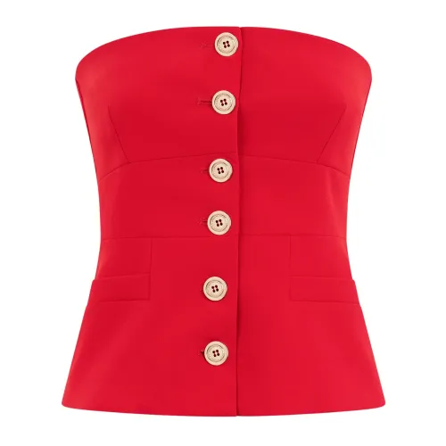 Pinko , Red Strapless Button-Up Top ,Red female, Sizes: