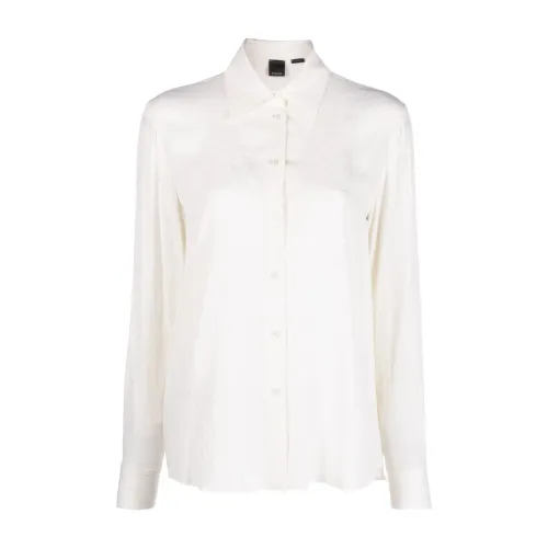 Pinko , Silk Jacquard Logo Shirt ,White female, Sizes: