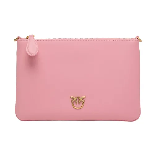 Pinko , Silky Leather Clutch with Love Birds Diamond Cut Plaque ,Pink female, Sizes: ONE SIZE