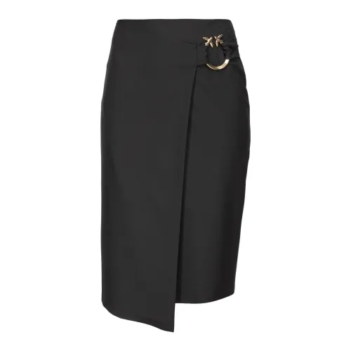 Pinko , Slim-Fit Calf-Length Skirt with Love Birds Buckle ,Black female, Sizes: