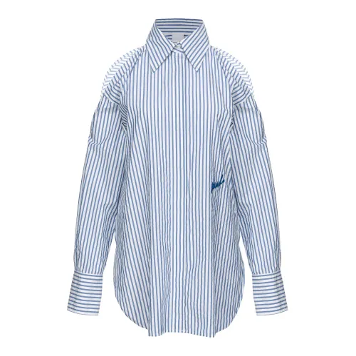 Pinko , Striped Oversized Shirt with Shoulder Openings ,Blue female, Sizes: