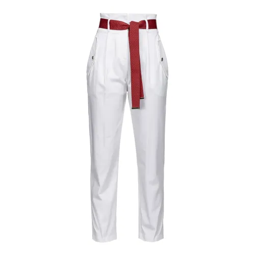 Pinko , Trousers with logo-branded belt ,White female, Sizes: