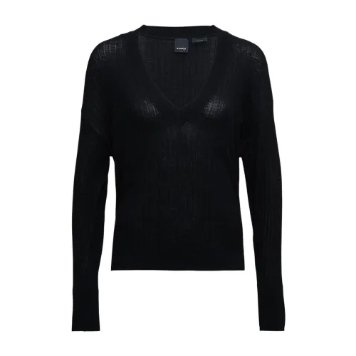 Pinko , V-Neck Sweater ,Black female, Sizes: