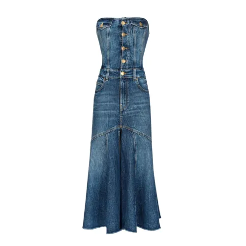Pinko , Vintage Denim Midi Dress ,Blue female, Sizes: