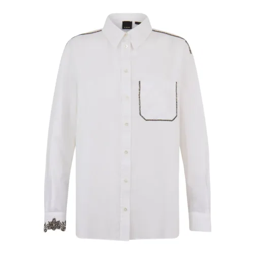 Pinko , White Classic Shirt with Embroidered Pocket ,White female, Sizes: