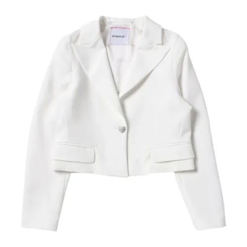 Pinko , White Cropped Jacket with Embroidered Logo ,White female, Sizes: