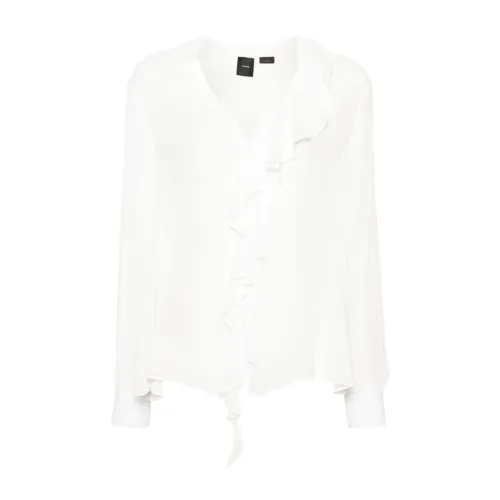 Pinko , White Ruffled V-Neck Shirt ,White female, Sizes: