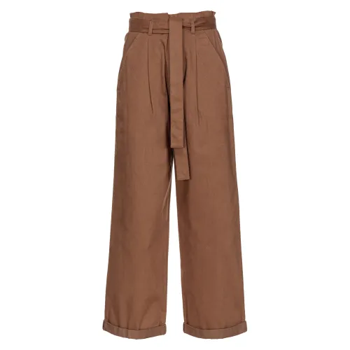 Pinko , Wide Straight Leg Cotton Trousers ,Brown female, Sizes: