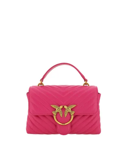 Pinko Womens Padded Calf Leather Flap Handbag - Pink - One Size