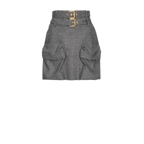 Pinko , Wool Blend Flannel Mini Skirt ,Gray female, Sizes: