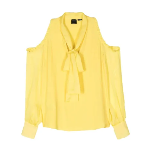 Pinko , Yellow Cold-Shoulder Ruffled Shirt ,Yellow female, Sizes: