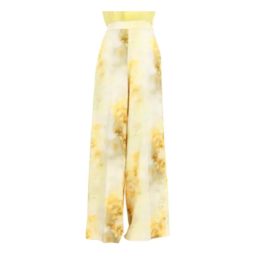 Pinko , Yellow Satin Palazzo Pants with Elastic Waist ,Multicolor female, Sizes: