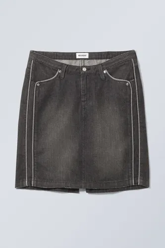 Piped Knee Length Denim Skirt - Black