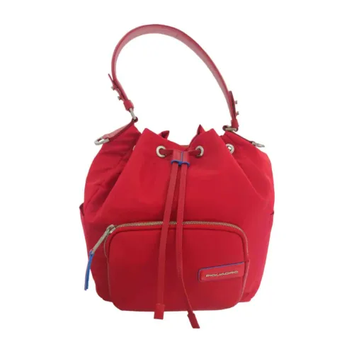 Piquadro , Leather and fabric bucket bag with backpack portability ,Red female, Sizes: ONE SIZE