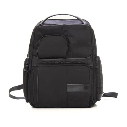 Piquadro , Nylon Leather Rucksack with Laptop Compartment ,Black male, Sizes: ONE SIZE