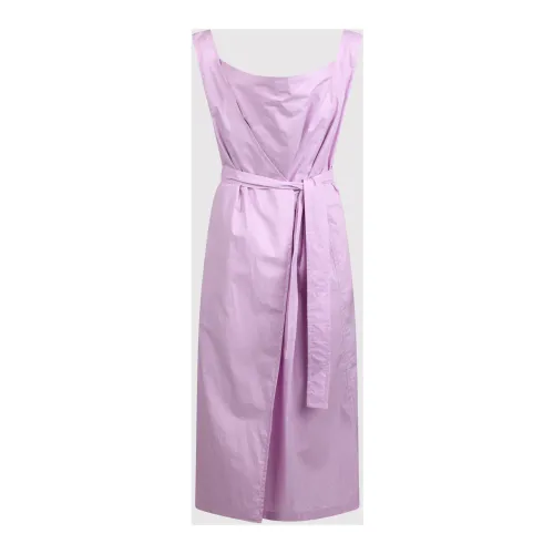 Plan C , Cotton Midi Dress with Belt ,Purple female, Sizes: