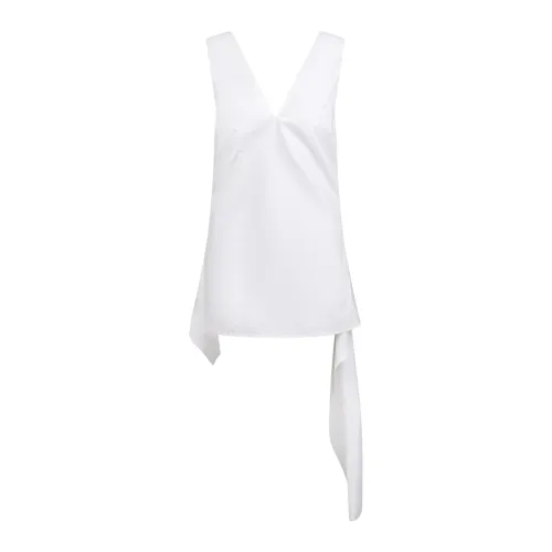 Plan C , Cotton Sleeveless Shirt with Drawstring Waist ,White female, Sizes: