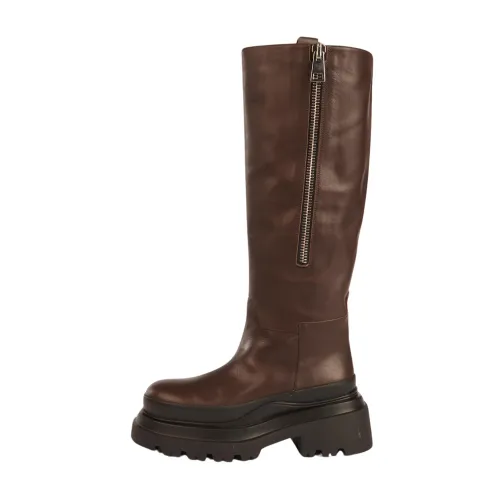 Plan C , Dark Brown Leather Knee-High Boots ,Brown female, Sizes: