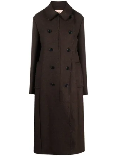 Plan C double-breasted raw-cut wool-blend coat - Brown
