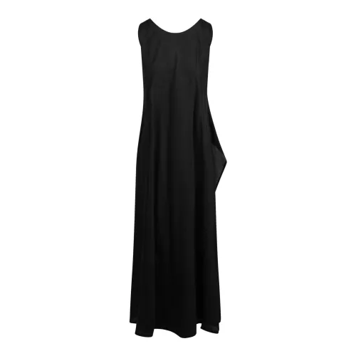 Plan C , Double Layered Black Cotton Dress ,Black female, Sizes: