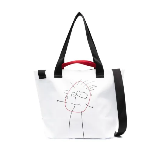 Plan C , Graphic Printed Shopper Bag ,White female, Sizes: ONE SIZE